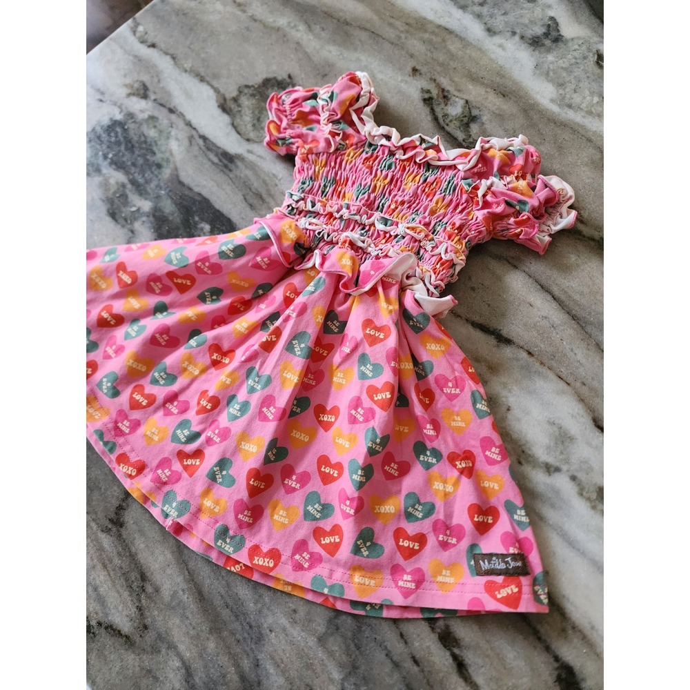 Matilda Jane Girls Pink Conversation Heart Smocked Ruffle Dress 12-18M